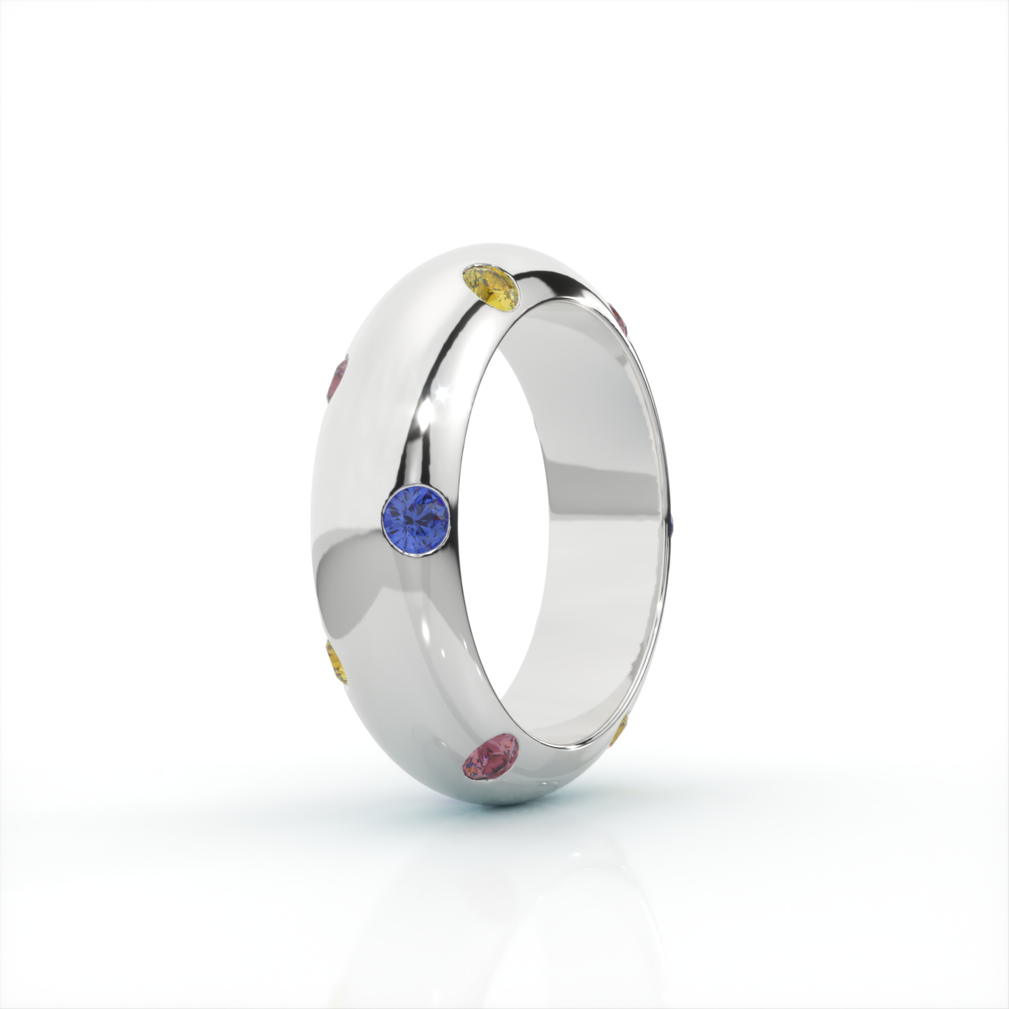 Sapphire and Diamond Cad designed band in 14 kt white gold