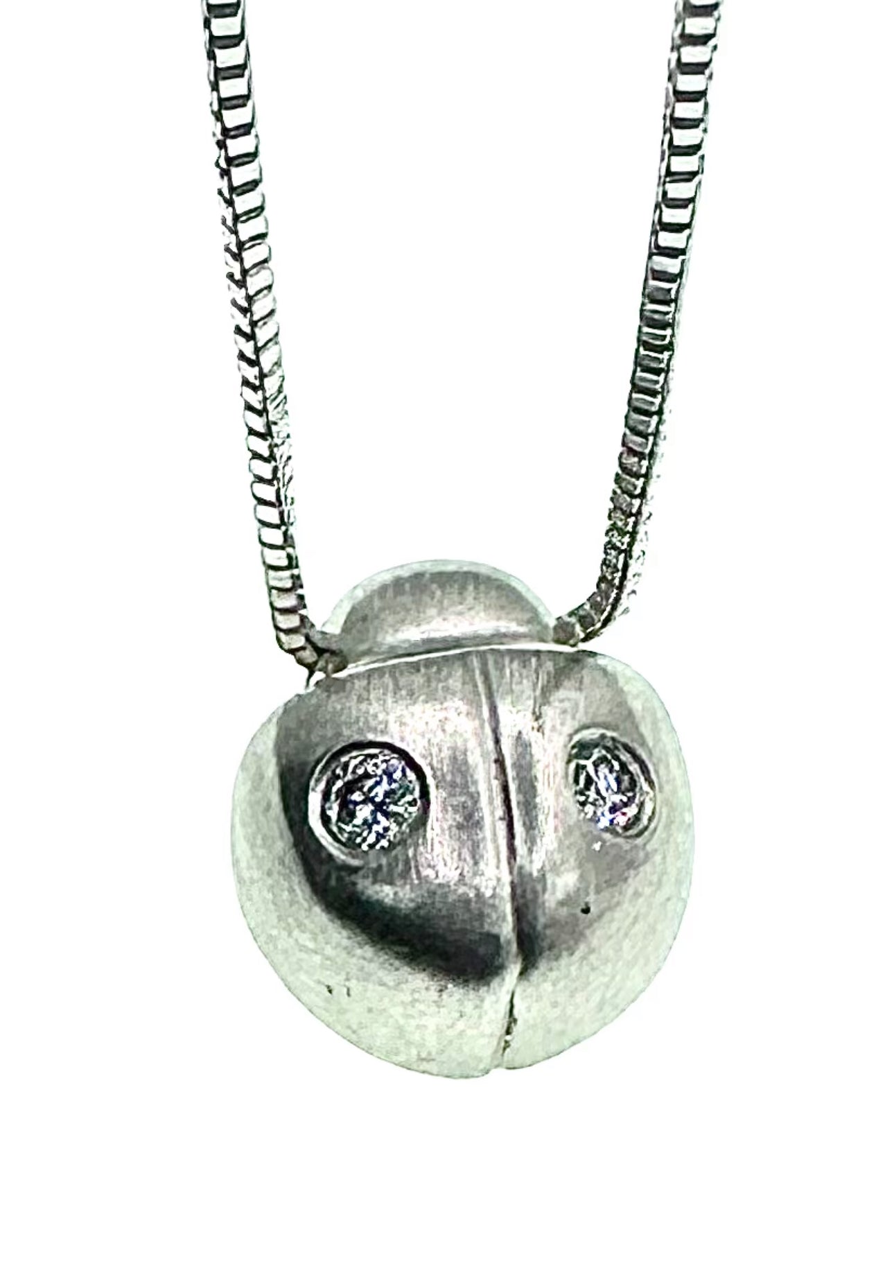 Sterling Silver Lady Bug Necklace with 2 Diaomnds